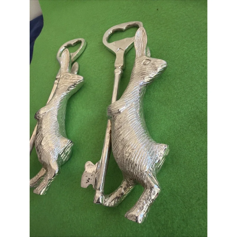 Anthropologie Easter Bunny Rabbit Bottle Opener Silver Key Metal Set Of 2